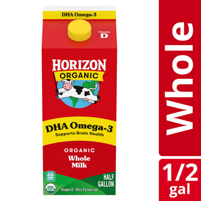 Horizon Organic DHA Omega-3 Milk, DHA Whole Milk, 64 fl oz Half Gallon Carton
