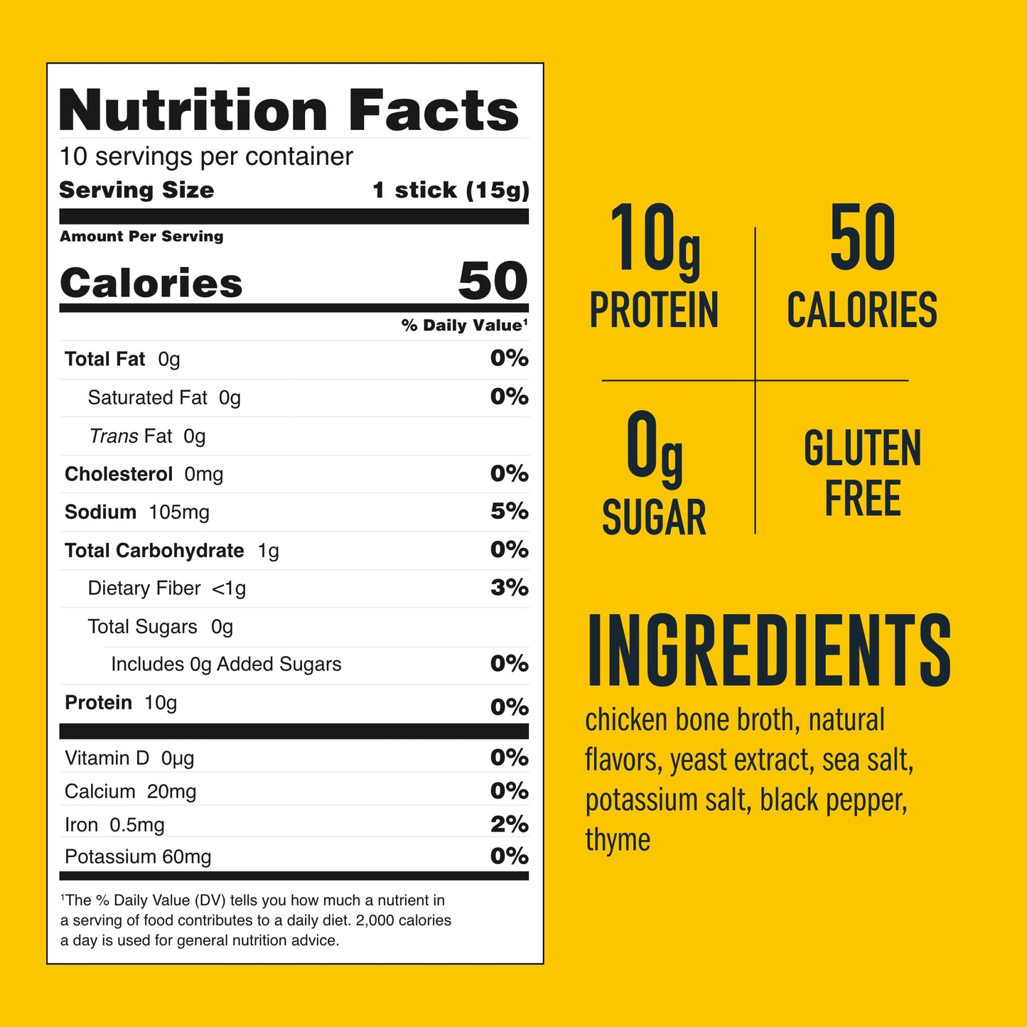 LonoLife Low Sodium Chicken Bone Broth Powder Mix | 10g Protein | Collagen-Rich, Keto & Paleo Friendly | Natural Ingredients | 10 Portable Stick Pack Servings