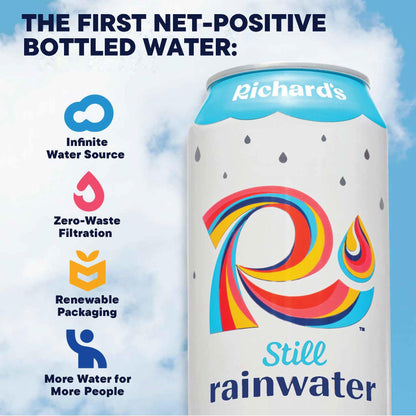 Richard's Rainwater Still Canned Water, 100% Rain, Naturally Purified Drinking Water (16 fl oz Aluminum Cans, Pack of 12)