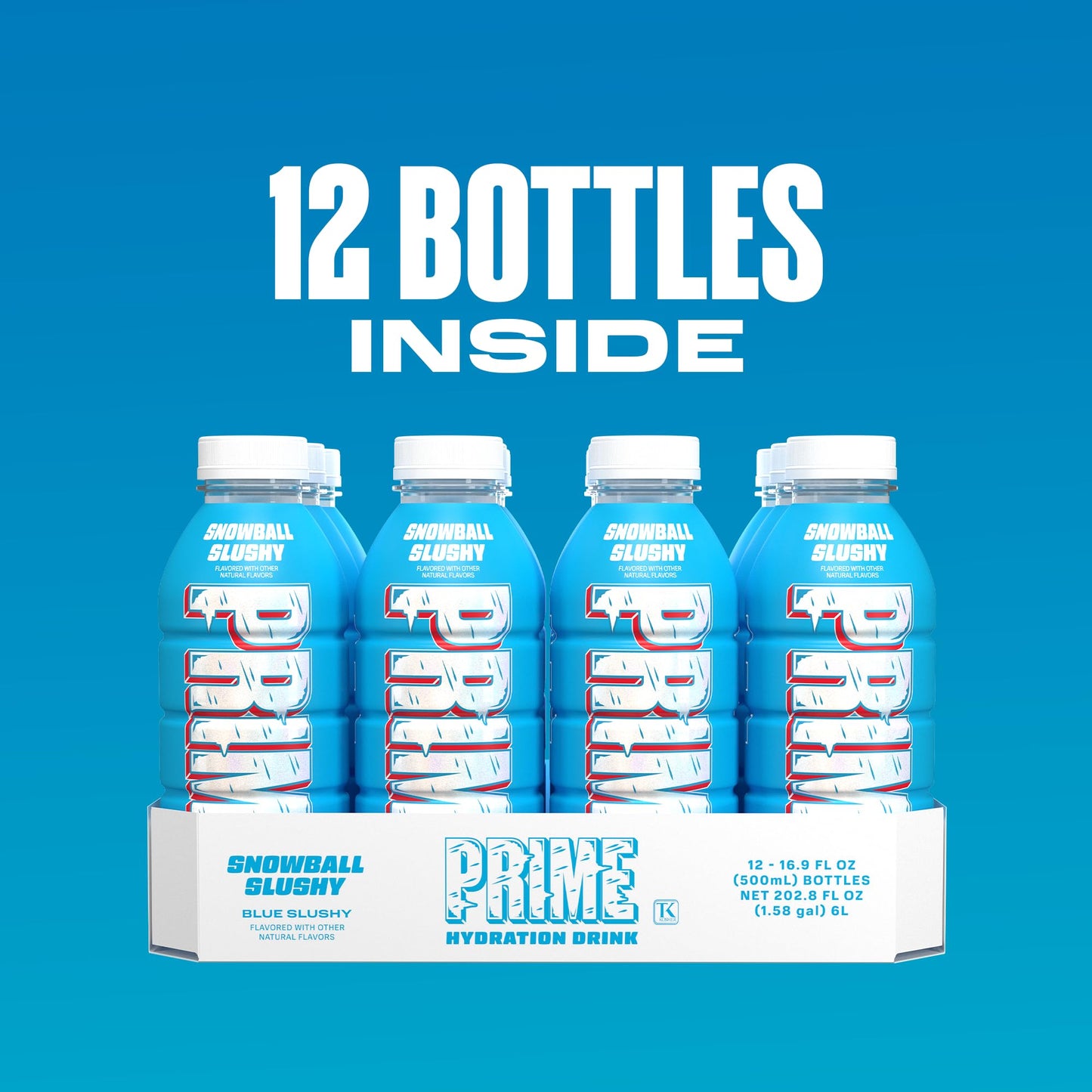 PRIME Hydration, SNOWBALL SLUSHY, Sports Drinks, Electrolyte Enhanced for Replenishing Fluids, 250mg BCAAs, B Vitamins, Antioxidants, Low Sugar, 16.9 Fl Oz, 12 Pack