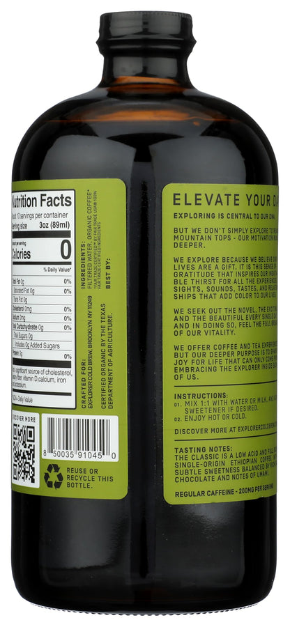 Explorer Cold Brew, Coffee Cold Brew Concentrate The Classic Organic, 32 Fl Oz