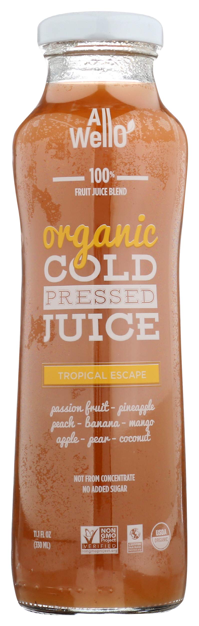 Allwello, Organic Cold Pressed Juice, Tropical Escape, 11.1 Fl Oz