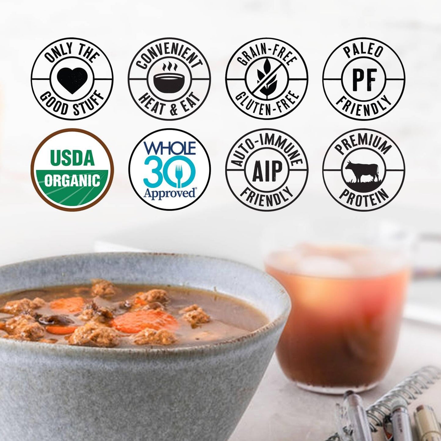 True Primal Beef & Mushroom Organic Soup 8-pack, Ready to eat, Gluten free, Paleo, Grass-fed beef, Whole30, Keto, AIP, Bone broth