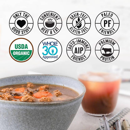True Primal Beef & Mushroom Organic Soup 8-pack, Ready to eat, Gluten free, Paleo, Grass-fed beef, Whole30, Keto, AIP, Bone broth
