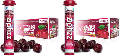 Zipfizz Energy Drink Mix, Electrolyte Hydration Powder with B12 and Multi Vitamin, Black Cherry, 20 Count (Pack of 2)
