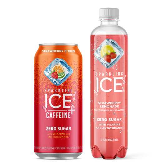 Sparkling Ice +Caffeine Strawberry Citrus Sparkling Water (Pack Of 12) and Sparkling Ice, Strawberry Lemonade Sparkling Water (Pack of 12)