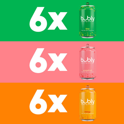 bubly Sparkling Water,Tropical Thrill 3 Flavor Variety Pack (Lime,Grapefruit,Mango),Zero Sugar & Zero Calories,Seltzer Water,12 Fl Oz Cans,(Pack of 36)