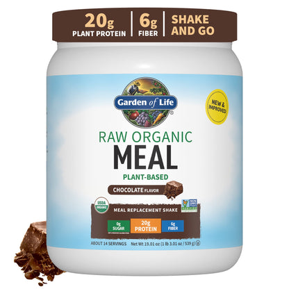 Garden of Life Vegan Protein Powder Raw Organic Meal Replacement Shakes Chocolate with Vanilla Chai Powder, 14 Servings Each