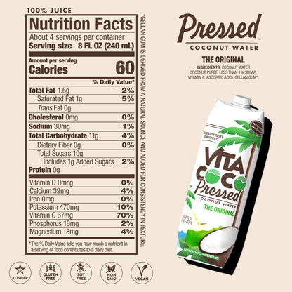 Vita Coco Coconut Water, 33.8 Fl Oz | Pressed | Pack of 5