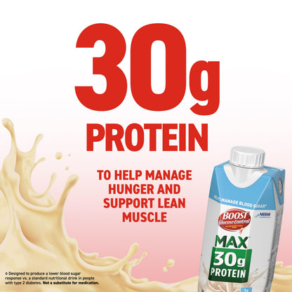 BOOST Glucose Control Max 30g Protein Nutritional Drink, Very Vanilla, 11 Fl Oz (Pack of 12), Packaging May Vary