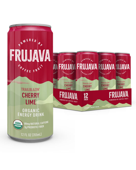 Organic Energy Drink, Trailblazin’ Cherry Lime, 80mg Natural Caffeine, 3g Prebiotic Fiber, 12oz Can, Powered by Coffee Fruit, Organic, Low Calorie, Outdoor Adventure Fuel (Pack of 12)