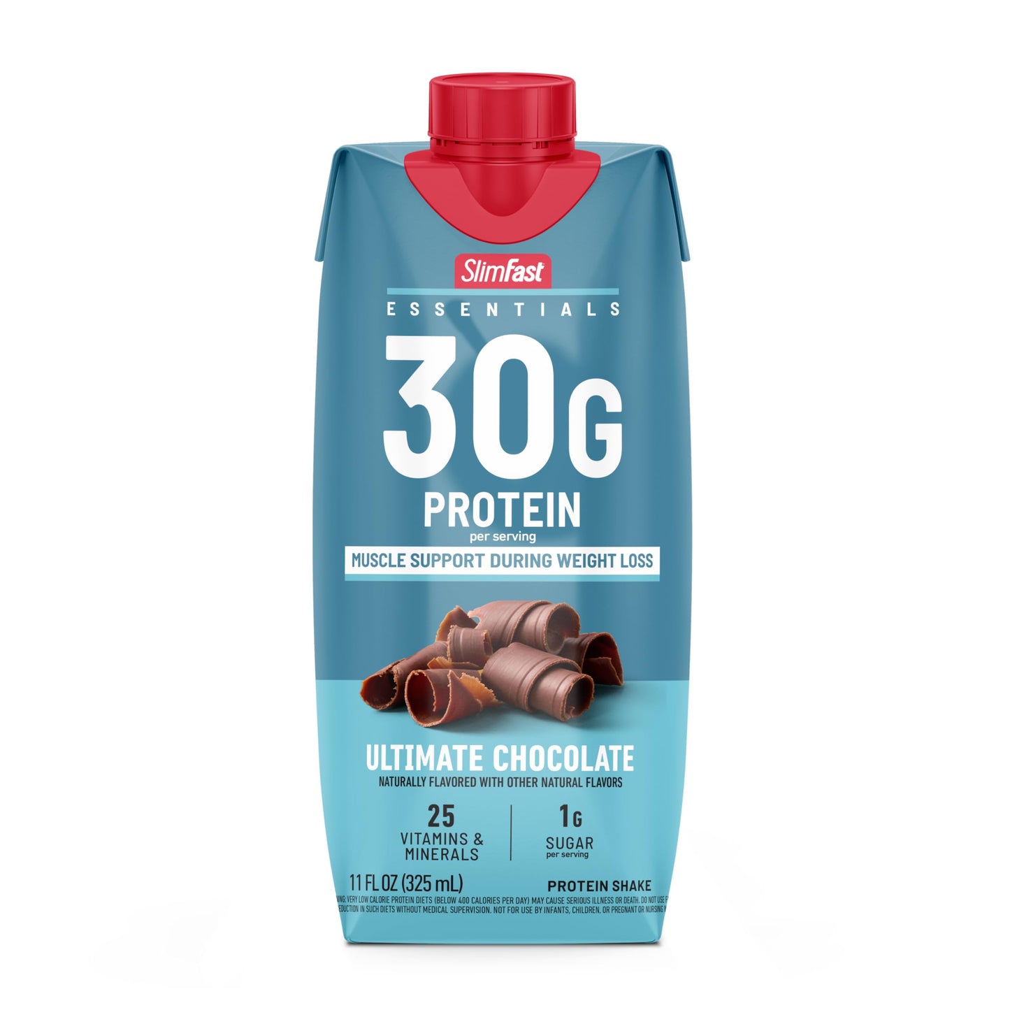 SlimFast Essentials 30g Protein Shake Chocolate, Protein Shakes Ready to Drink, Muscle Support, 1g Sugar, 25 Vitamins and Minerals, 3g Net Carbs, Ultimate Chocolate, 12 Count