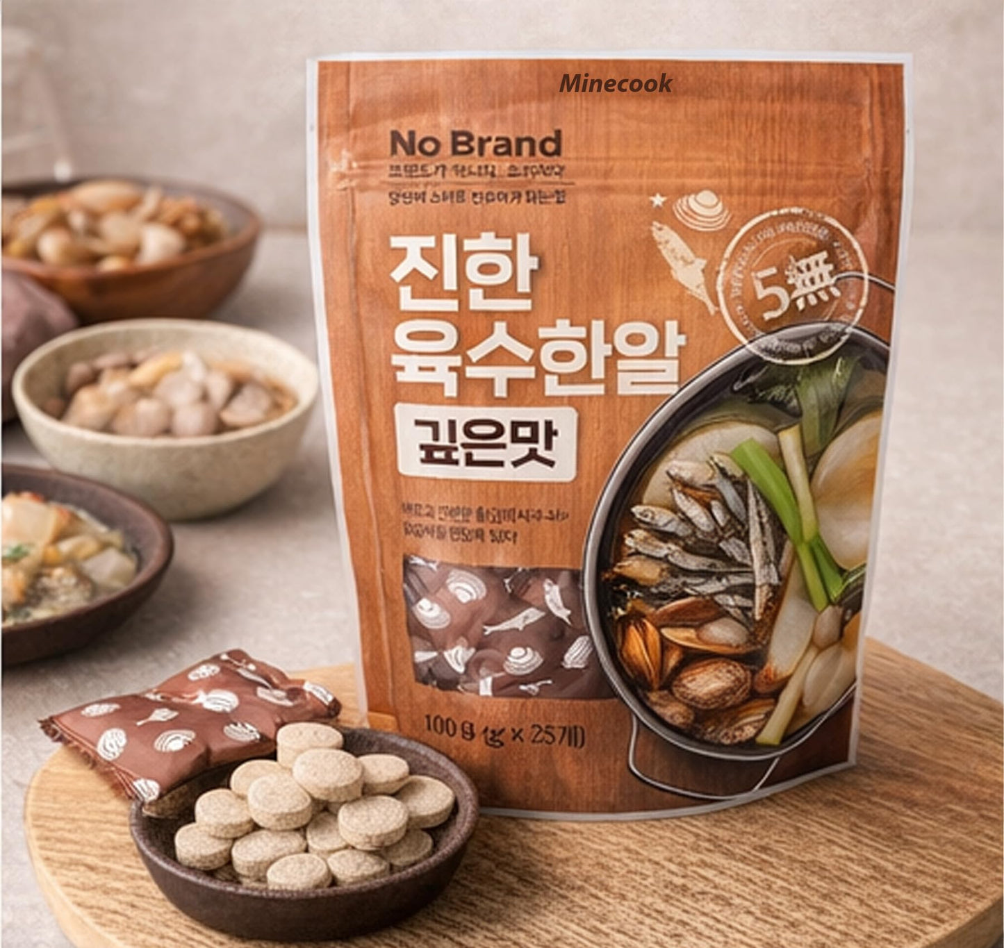 Minecook Deep Rich Flavor Broth Tablet, Natural Seafood Soup Base, 25 Count (3.5oz/100g), 1 Pack
