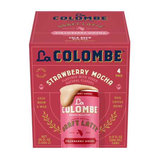 La Colombe Coffee, Strawberry Mocha Cold Brew Draft Latte, 9 fl oz Cans, 4 Pack