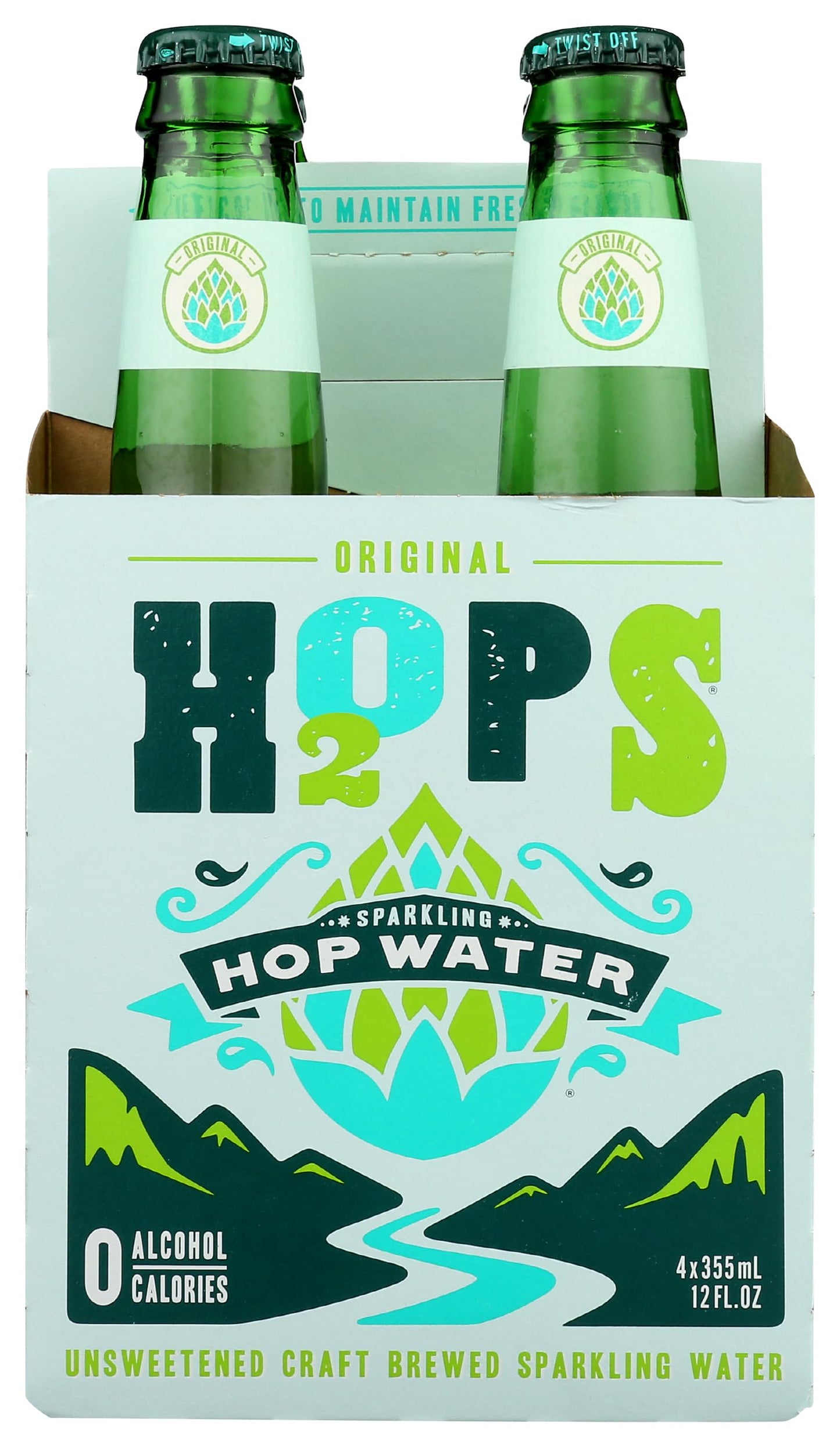 H2OPS Hop Water - Original (4 Bottle Pack) - Zero Calorie, NA Beer, Craft Brewed, Premium Organic Hops, Lightly Carbonated, Gluten Free, Unsweetened, Non-Alcoholic Drinks