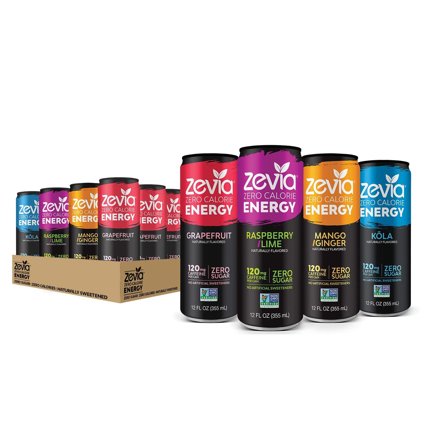 Zevia Zero Calorie Soda Variety Pack, Ginger Root Beer & Energy Drink (36 Cans)