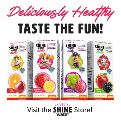 Shine Water x Paw Patrol Strawberry Lemonade Kids Juice Boxes with Vitamin D 32-Pack | No Added Sugar | Naturally Flavored Drinks for Kids | Vegan, Gluten Free, Zero Calorie Hydration