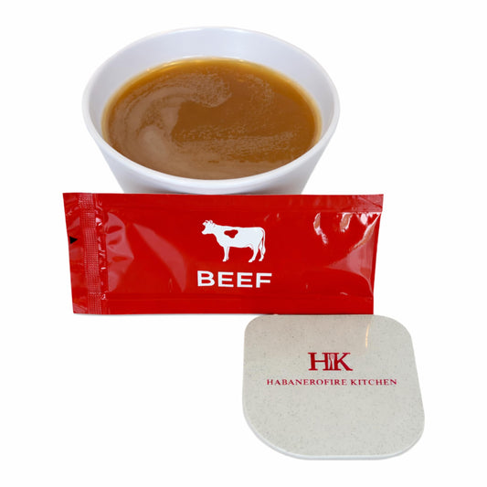 Reduced Sodium Beef Broth Concentrate - 20 Stick Pack (9.6g Each) - Bundle with Habanerofire Pan and Skillet Scraper