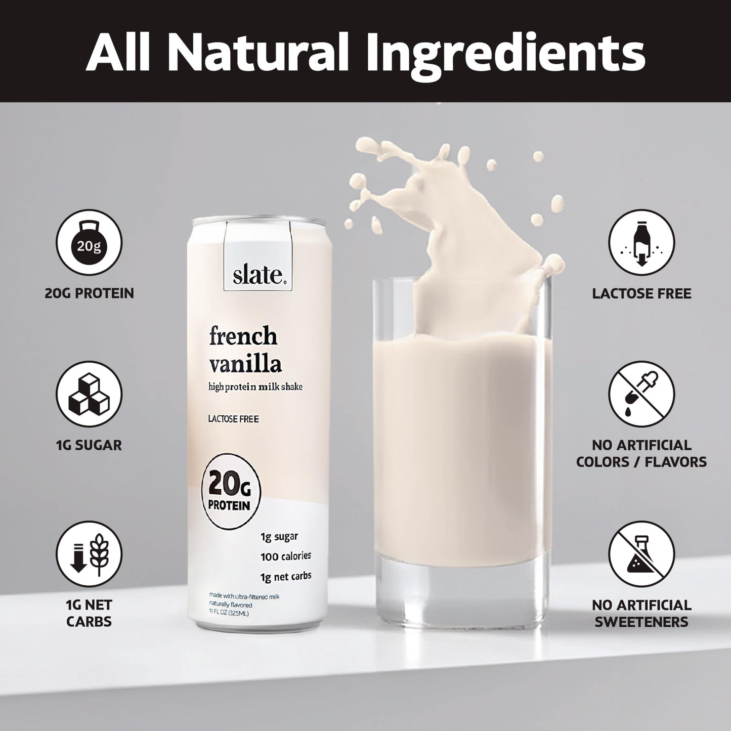 Slate Milk - High Protein Milk Shake - French Vanilla, 11 Fl Oz