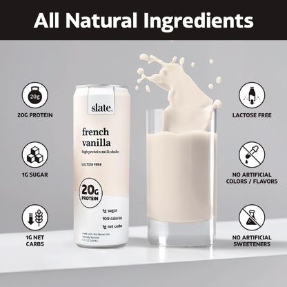 Slate Milk - High Protein Milk Shake - French Vanilla, 11 Fl Oz