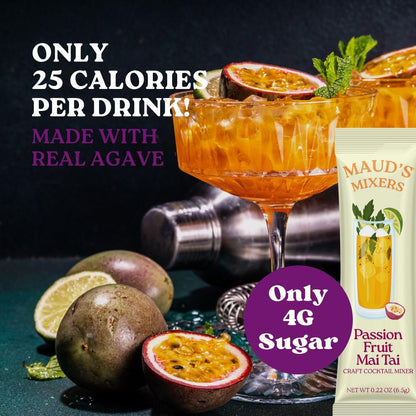 Maud's Mixers Passion Fruit Mai Tai Cocktail Mix, 14 ct, Mocktail Non-Alcoholic Drinks - Made with Real Fruit and Agave - Low Calorie, Low Sugar, Easy to Mix