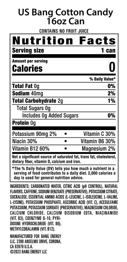 Bang Energy Cotton Candy, Sugar-Free Energy Drink, 16-Ounce | Pack of 12