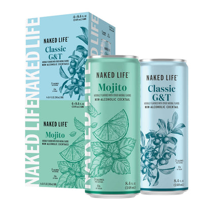 Naked Life Non-Alcoholic Drinks, Mojito 8.4 Fl Oz Cans, Pack Of 4 + Classic G&T 8.4 Fl Oz Cans, Pack Of 4