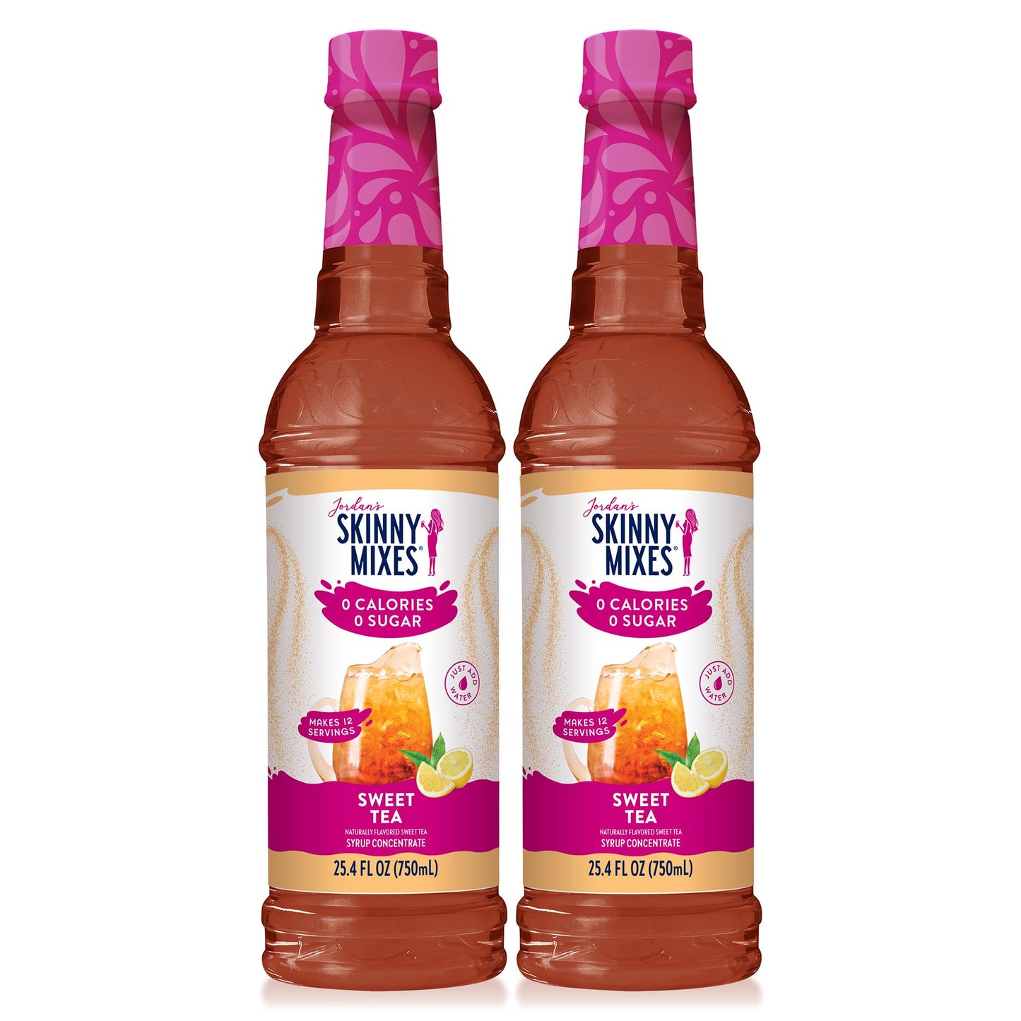 Jordan's Skinny Mixes Sugar Free Syrup, Sweet Tea Flavor, Fruit Flavored Water Enhancer, Drink Mix for Iced Tea, Lemonade, Drinks, Low Calorie Water Flavoring, Dairy & Gluten Free, Kosher, 25.4 Fl Oz, 2 Pack