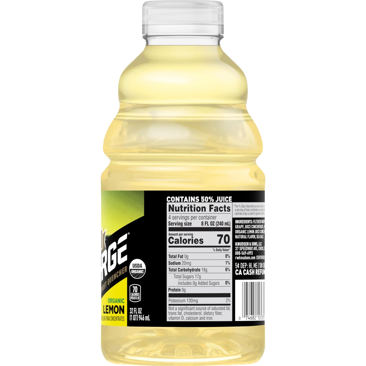 R.W. Knudsen Recharge Organic Lemon Sports Drink with Electrolytes, 32 fl oz (Pack of 6)