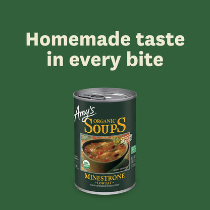 Amy's Soup, Vegan Hearty Minestrone, Made With Organic Vegetables, Beans and Pasta in Tomato Broth, Canned Soup, 14.1 Oz (12 Pack)