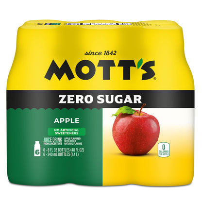 Mott's Zero Sugar Apple Juice Drink, 8 fl oz bottles, 24 Count (4 Packs of 6), Apple Flavor, Excellent Source of Vitamin C