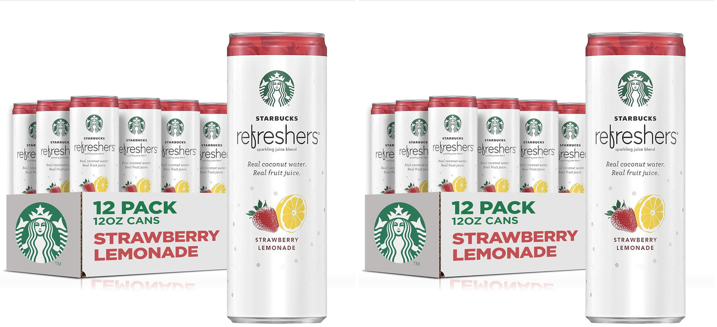 Starbucks,Refreshers with Coconut Water,Strawberry Lemonade,12 fl Oz. Cans,(Pack of 24)