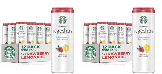 Starbucks,Refreshers with Coconut Water,Strawberry Lemonade,12 fl Oz. Cans,(Pack of 24)