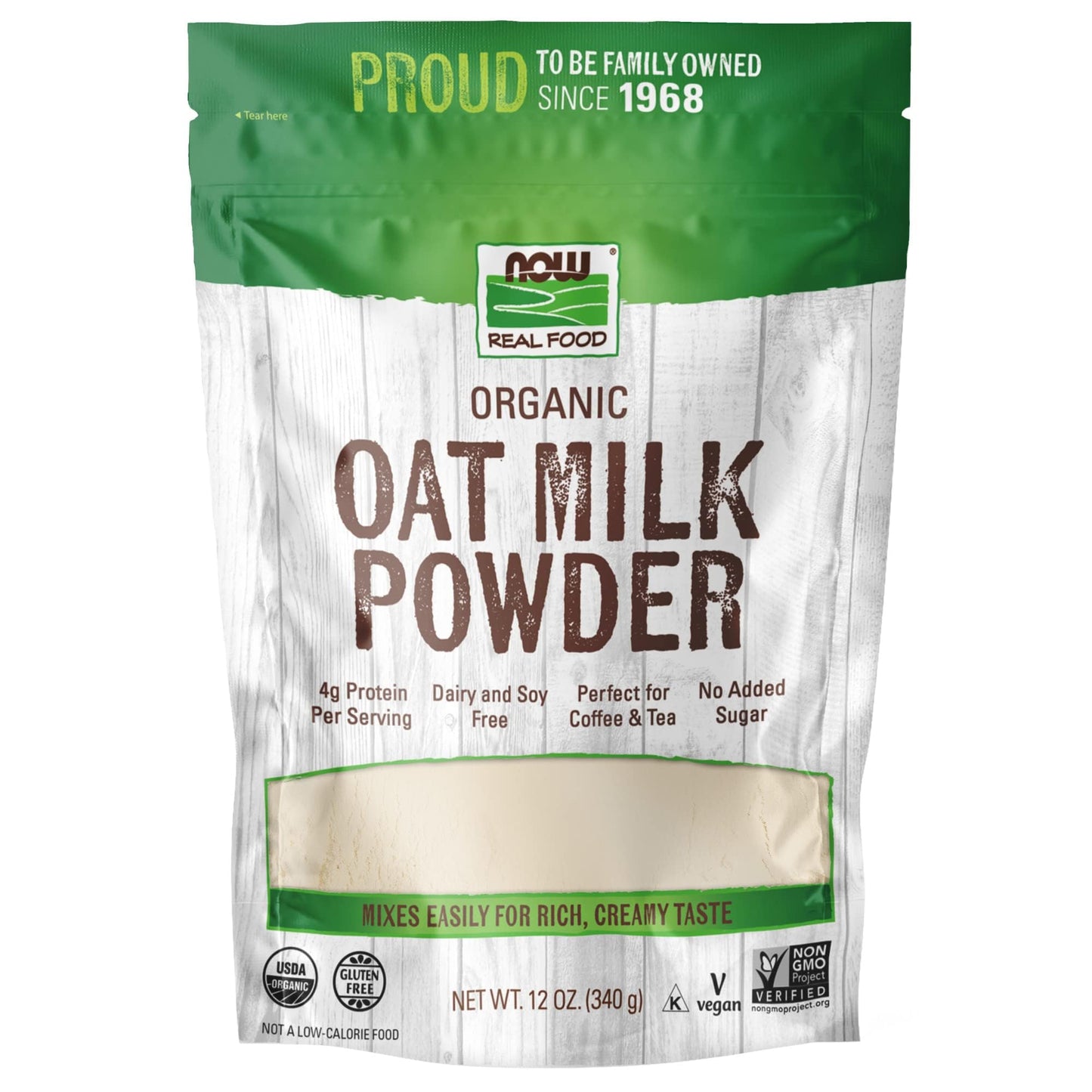 NOW Foods, Organic Oat Milk Powder, Dairy and Soy Free, No Sugar Added, Vegan, NGMO, Gluten Free, 12 Ounce