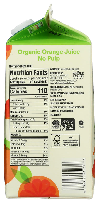 365 by Whole Foods Market, Organic Orange Juice, No Pulp, 52 Fl Oz