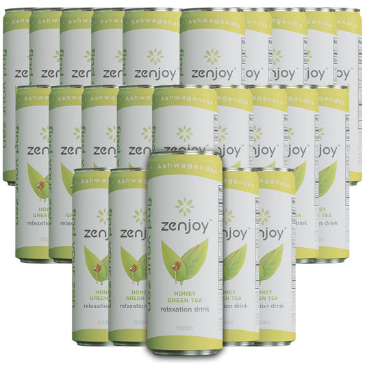 Zenjoy Honey Green Tea Relaxation Drink 24 Pack - Calming Drink with Ashwagandha & Lemon Balm - Non-Alcoholic Beverage Infused with L-Theanine for Enhanced Focus - 12oz Cans