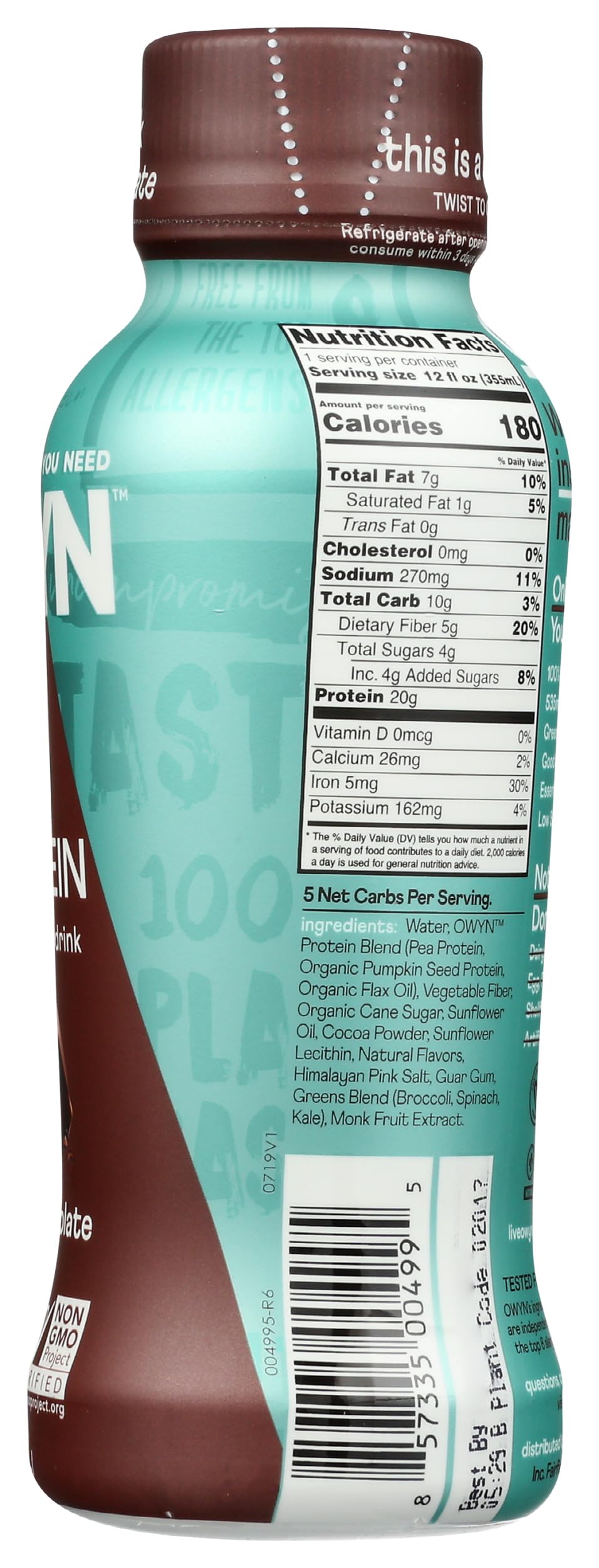 OWYN Dark Chocolate Plant Based Protein Shake, 12 FZ