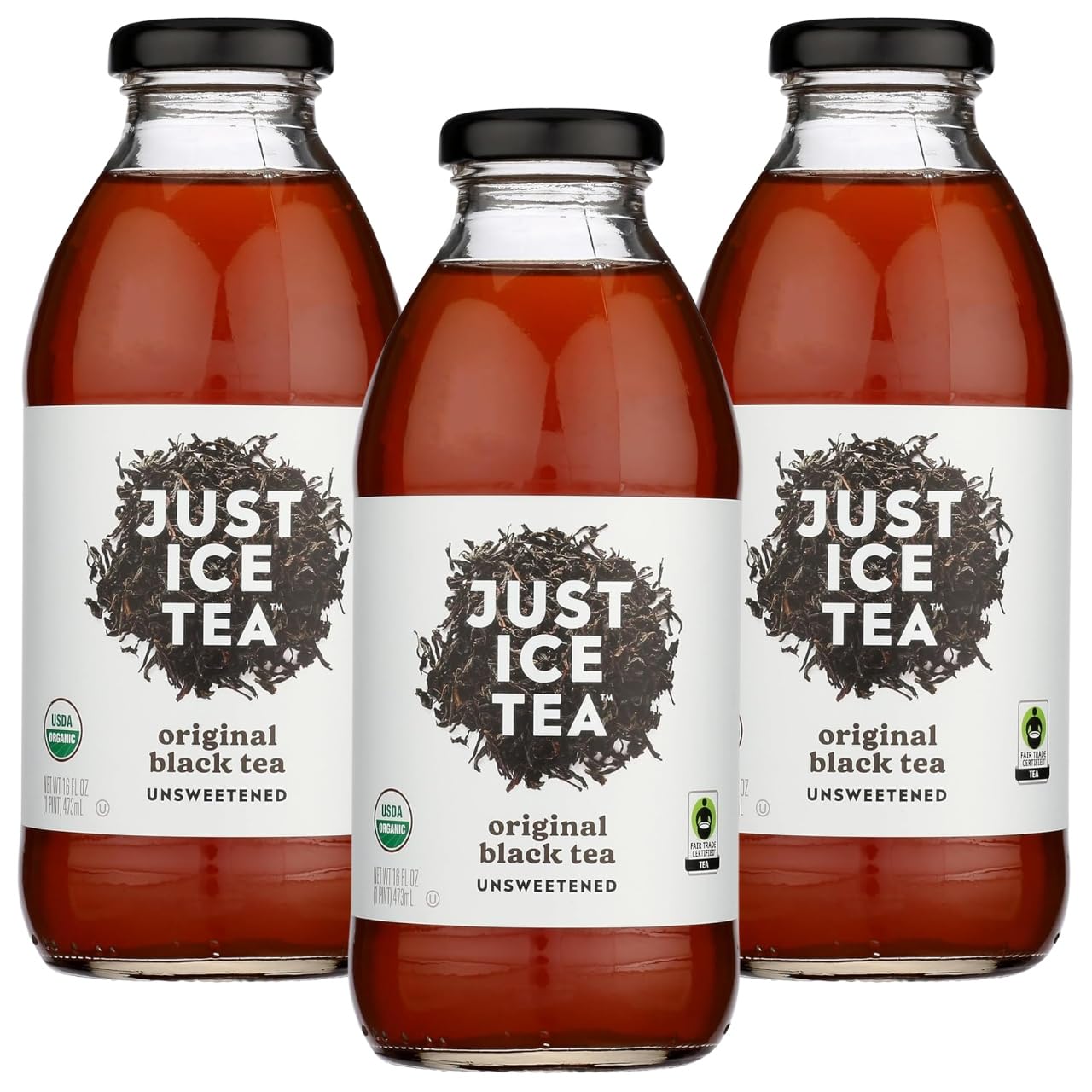 Just Ice Tea Original Black Organic 16 FO – Organic Bottle Drink – Iced Tea and Beverage – Pure Black for Ice Drinks – Ready to Drink Te and Teas – Pack of 3