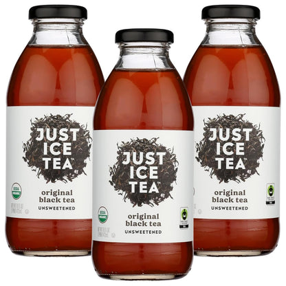 Just Ice Tea Original Black Organic 16 FO – Organic Bottle Drink – Iced Tea and Beverage – Pure Black for Ice Drinks – Ready to Drink Te and Teas – Pack of 3