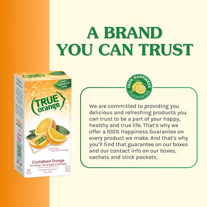 True Orange 100ct (Pack of 1) - Water Enhancer - Bulk Dispenser - 0 Calorie Drink Mix Packets For Water - Orange Flavoring Powder Packets