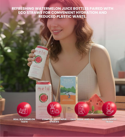 4x Juice Watermelon 16.9 fl oz Bundle with Paper Straw 50-Pack — Organic Watermelon Juice Refreshing Beverage Rich in Vitamin C and Naturally Sweet Flavor — Gift Set (5 Items)