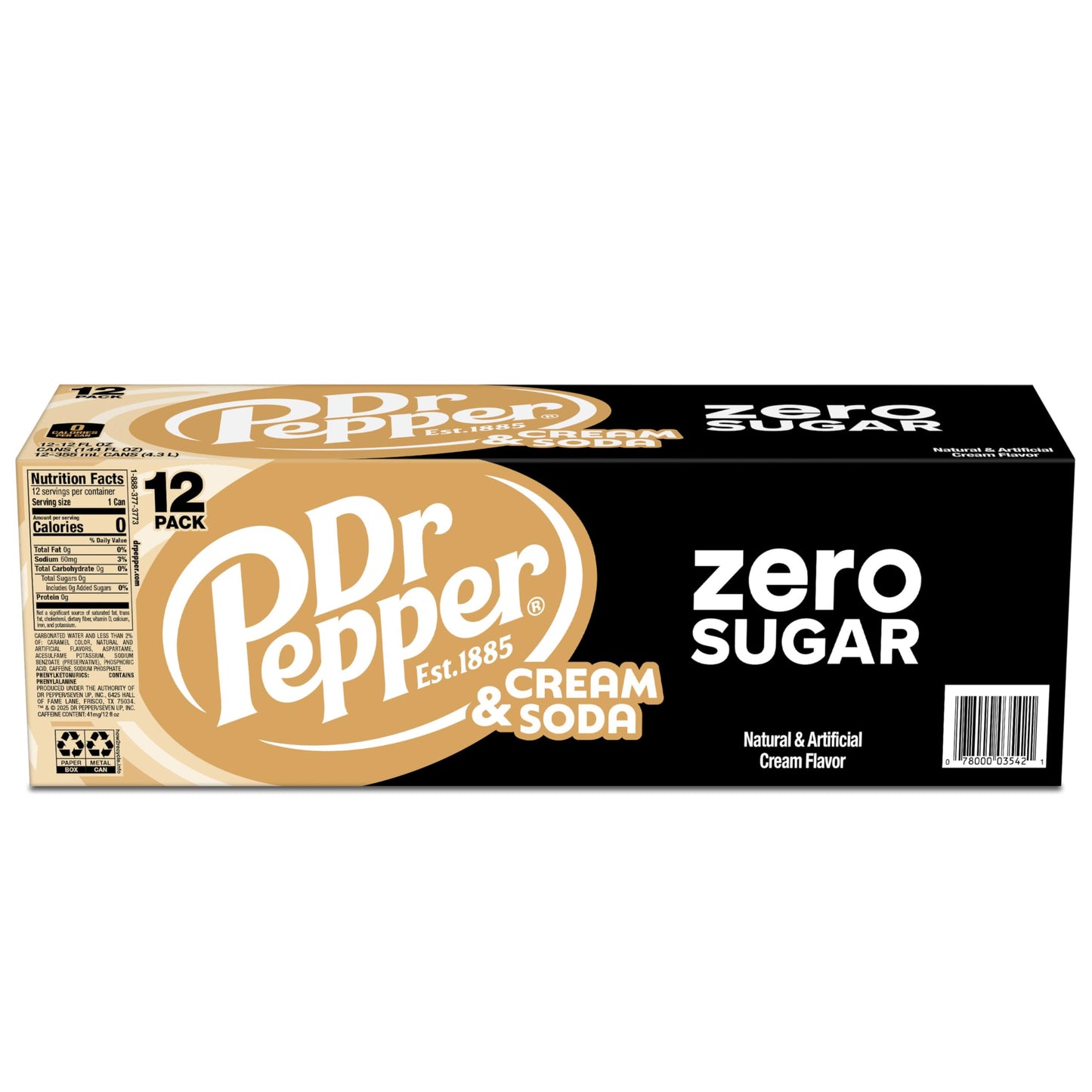 DR PEPPER and Cream Soda Zero Sugar, 12 fl oz cans, 12 pack