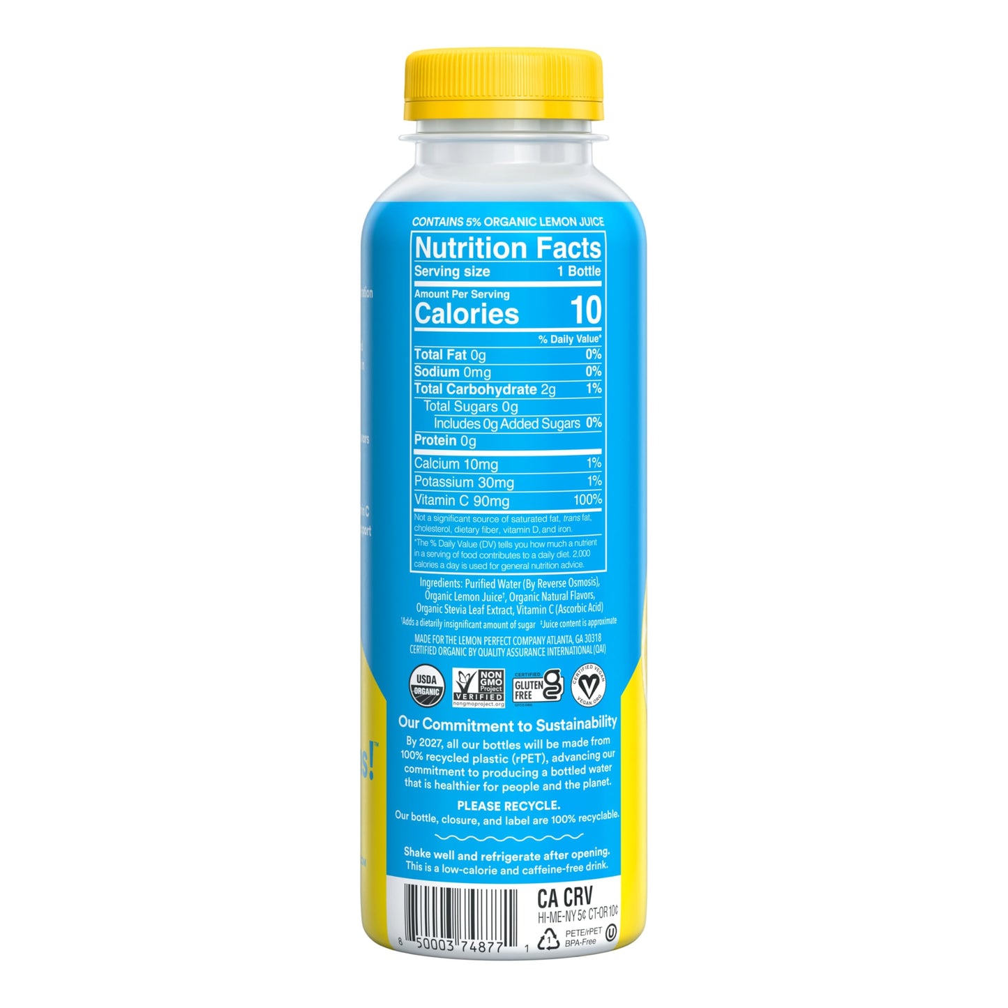 Lemon Perfect Original, Flavored Lemon Water, Organic, Zero Sugar, Healthy Hydration Drinks, 15.2 fl oz Bottles (12-Pack)