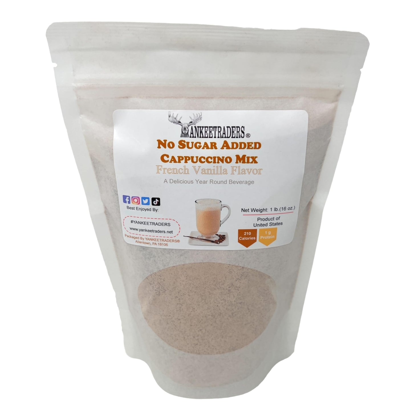 YANKEETRADERS French Vanilla Cappuccino Mix, No Sugar Added, 16 Oz Bag