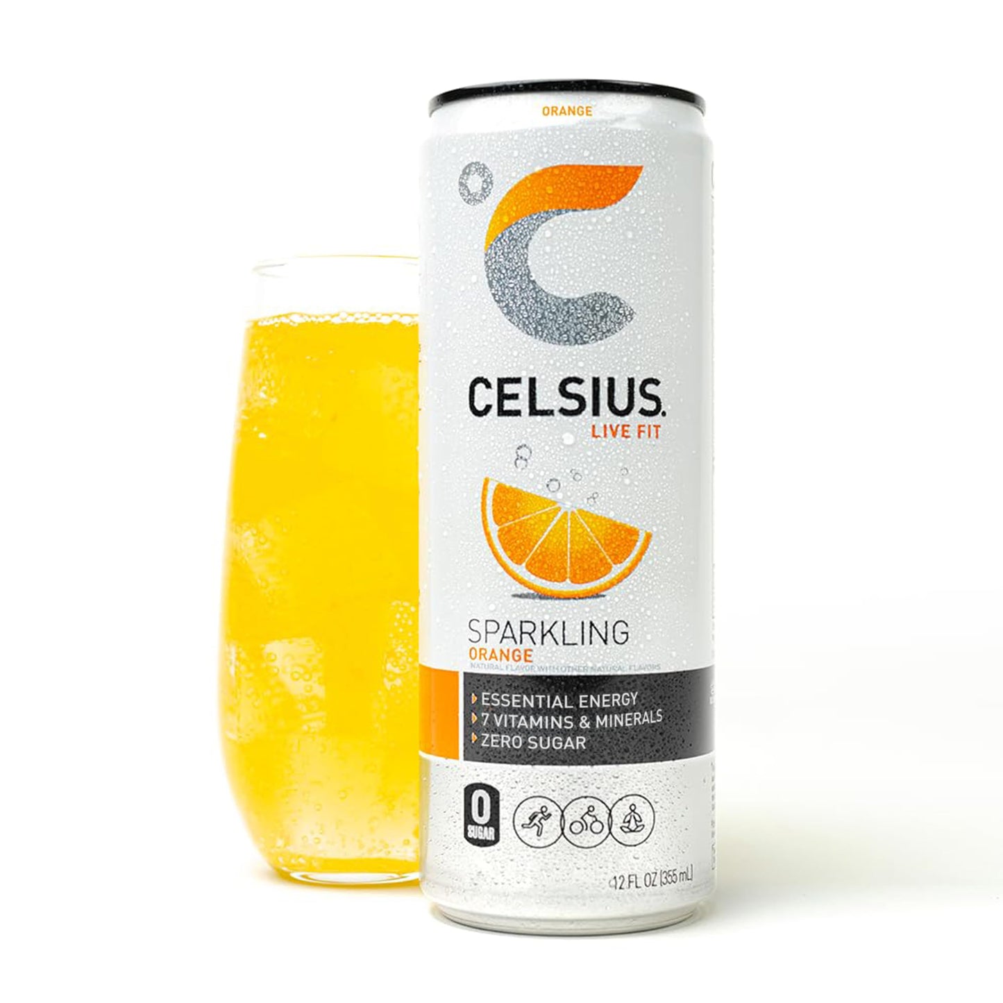 CELSIUS Sparkling Orange, Sugar Free Energy Drink, 12 Fl Oz (Pack of 4)