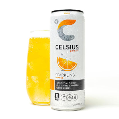 CELSIUS Sparkling Orange, Sugar Free Energy Drink, 12 Fl Oz (Pack of 4)