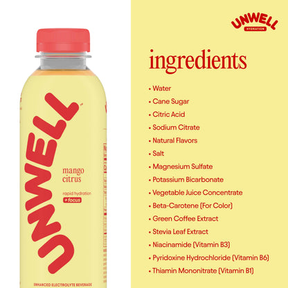 Unwell Hydration Electrolyte Drink For Rapid Hydration + Focus – Mango Citrus, 12 Pack