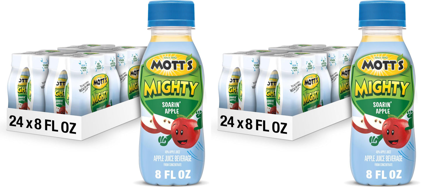 Mott's Mighty Soarin' Apple Juice Drink, 8 Fl Oz Bottles, 24 Count (8 Packs Of 6), 100% Fruit Juice Combined With Purified Water, Natural Flavors, And Vitamins A, C And E