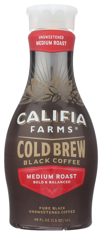 Califia Farms - Pure Black Medium Roast Cold Brew Coffee, 48 Oz, 100% Arabica, Plant Based, Vegan, Gluten Free, Non GMO, Sugar Free, Iced Coffee