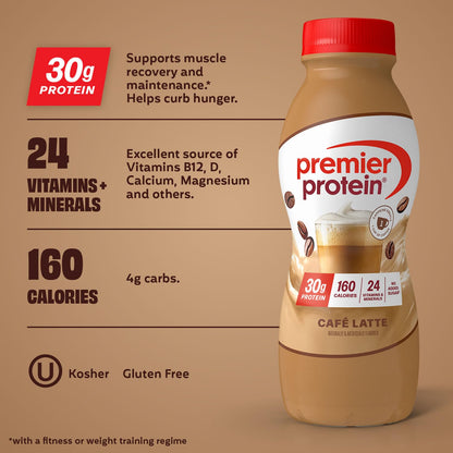 BUNDLE: Premier Protein Shake, Chocolate, 30g Protein 1g Sugar,11.5 fl oz (Pack of 12) + Premier Protein Shake, Café Latte, 30g Protein, 1g Sugar, 11.5 fl oz(Pack of 12)
